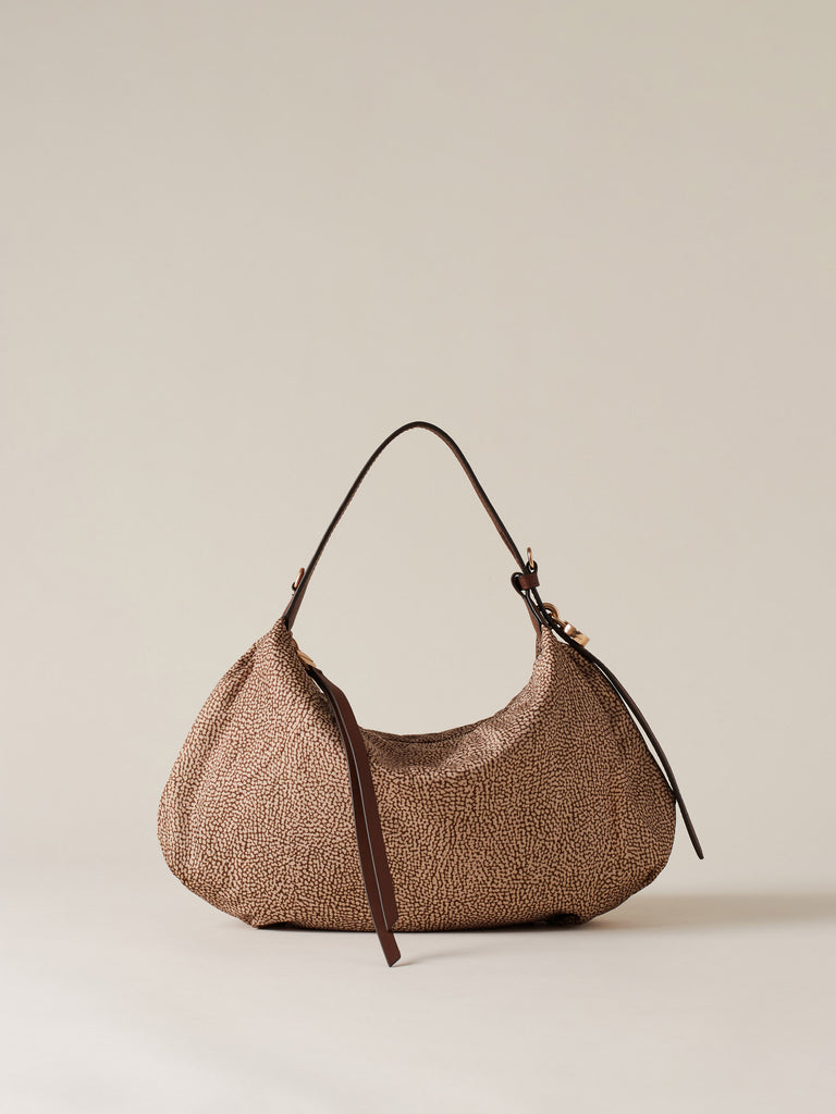 Op Recycled fabric and Leather Handbag - PRIVE HOBO BAG SMALL - Borbonese