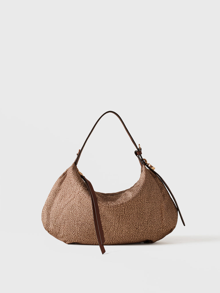 Op Recycled fabric and Leather Handbag - PRIVE HOBO BAG SMALL - Borbonese