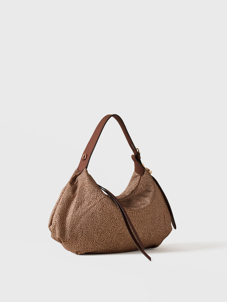 Op Recycled fabric and Leather Handbag - PRIVE HOBO BAG SMALL - Borbonese