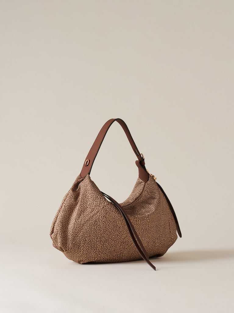 Op Recycled fabric and Leather Handbag - PRIVE HOBO BAG SMALL - Borbonese