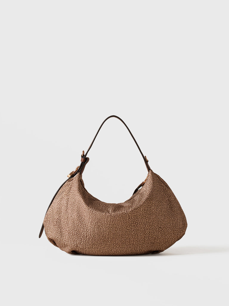 Op Recycled fabric and Leather Handbag - PRIVE HOBO BAG SMALL - Borbonese