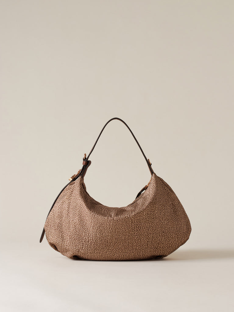 Op Recycled fabric and Leather Handbag - PRIVE HOBO BAG SMALL - Borbonese