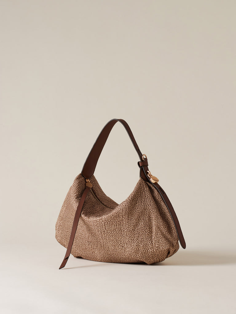 Op Recycled fabric and Leather Handbag - PRIVE HOBO BAG SMALL - Borbonese