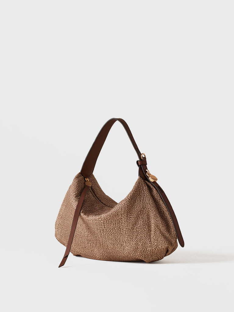 Op Recycled fabric and Leather Handbag - PRIVE HOBO BAG SMALL - Borbonese