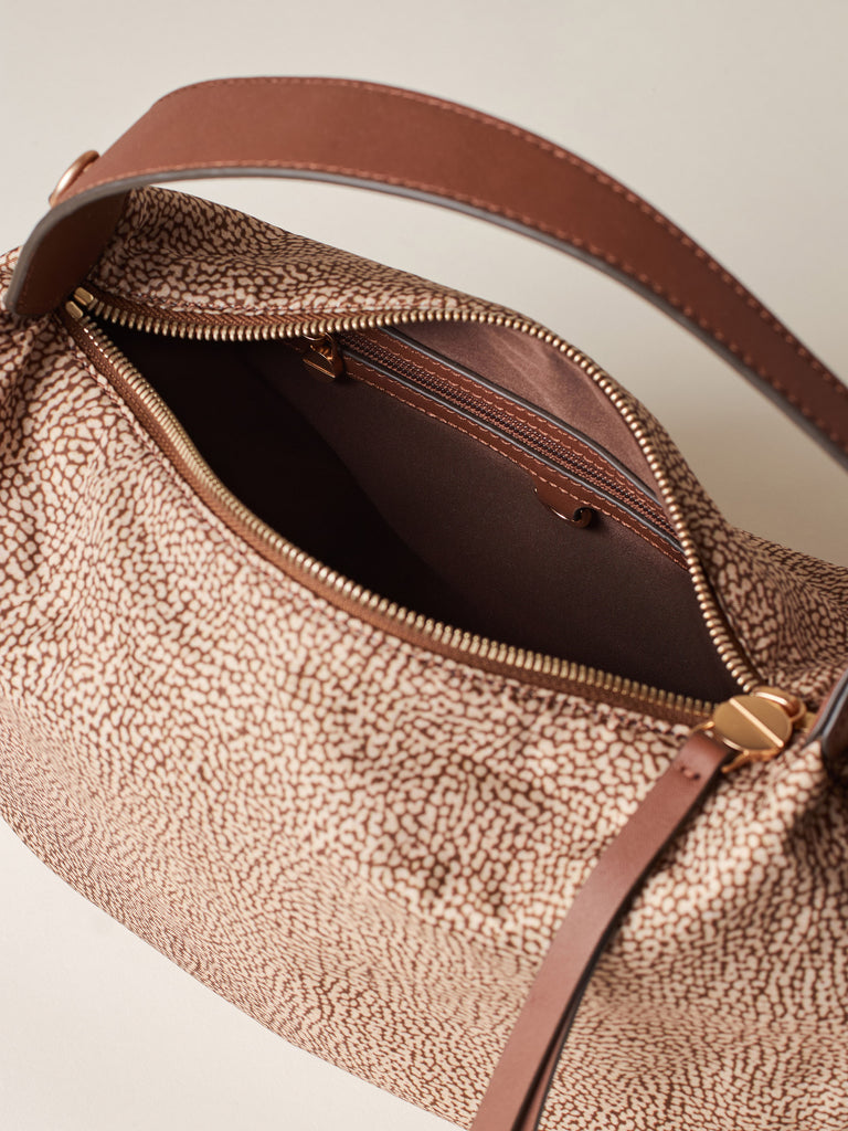 Op Recycled fabric and Leather Handbag - PRIVE HOBO BAG SMALL - Borbonese