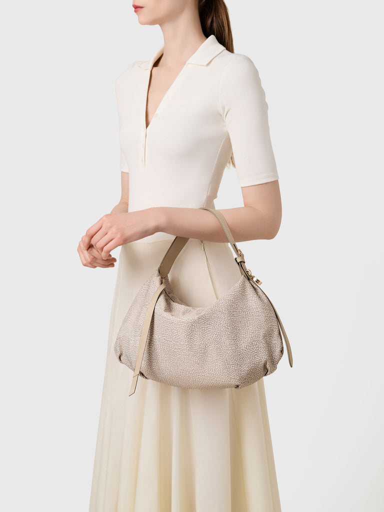 Borsa a mano in Tessuto riciclato Op e Pelle - PRIVE BORSA HOBO SMALL - Borbonese