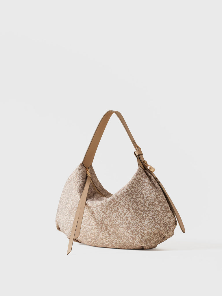 Borsa a mano in Tessuto riciclato Op e Pelle - PRIVE BORSA HOBO SMALL - Borbonese