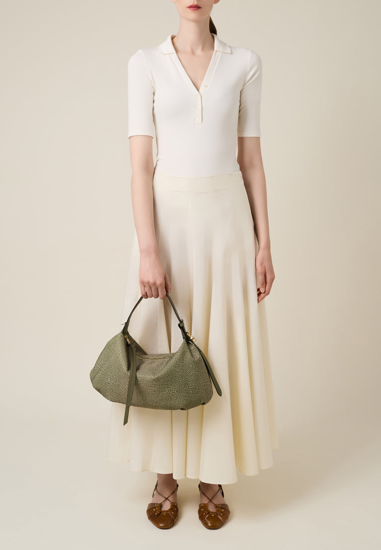 Op Recycled fabric and Leather Handbag - PRIVE HOBO BAG SMALL - Borbonese