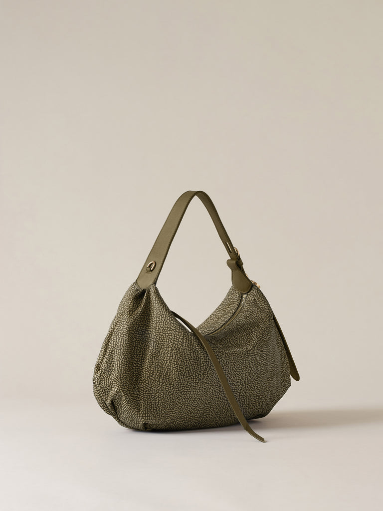 Op Recycled fabric and Leather Handbag - PRIVE HOBO BAG SMALL - Borbonese