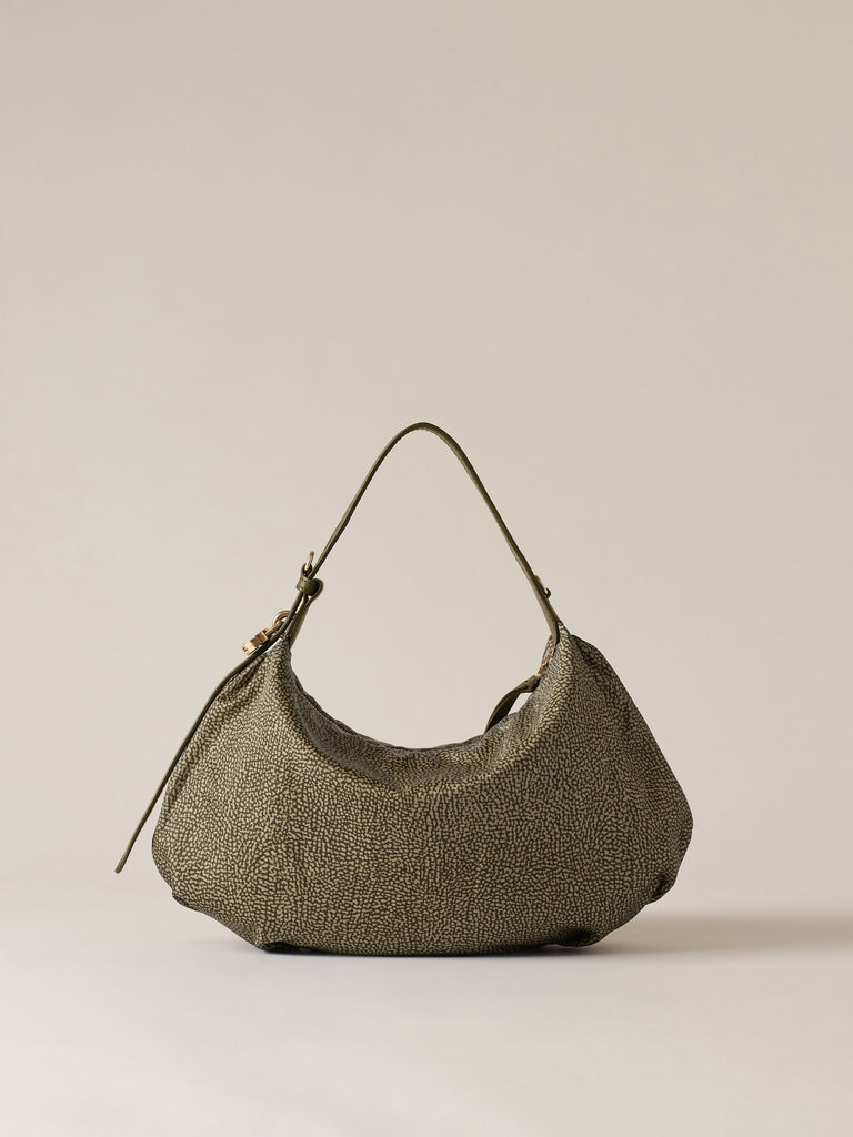 Op Recycled fabric and Leather Handbag - PRIVE HOBO BAG SMALL - Borbonese