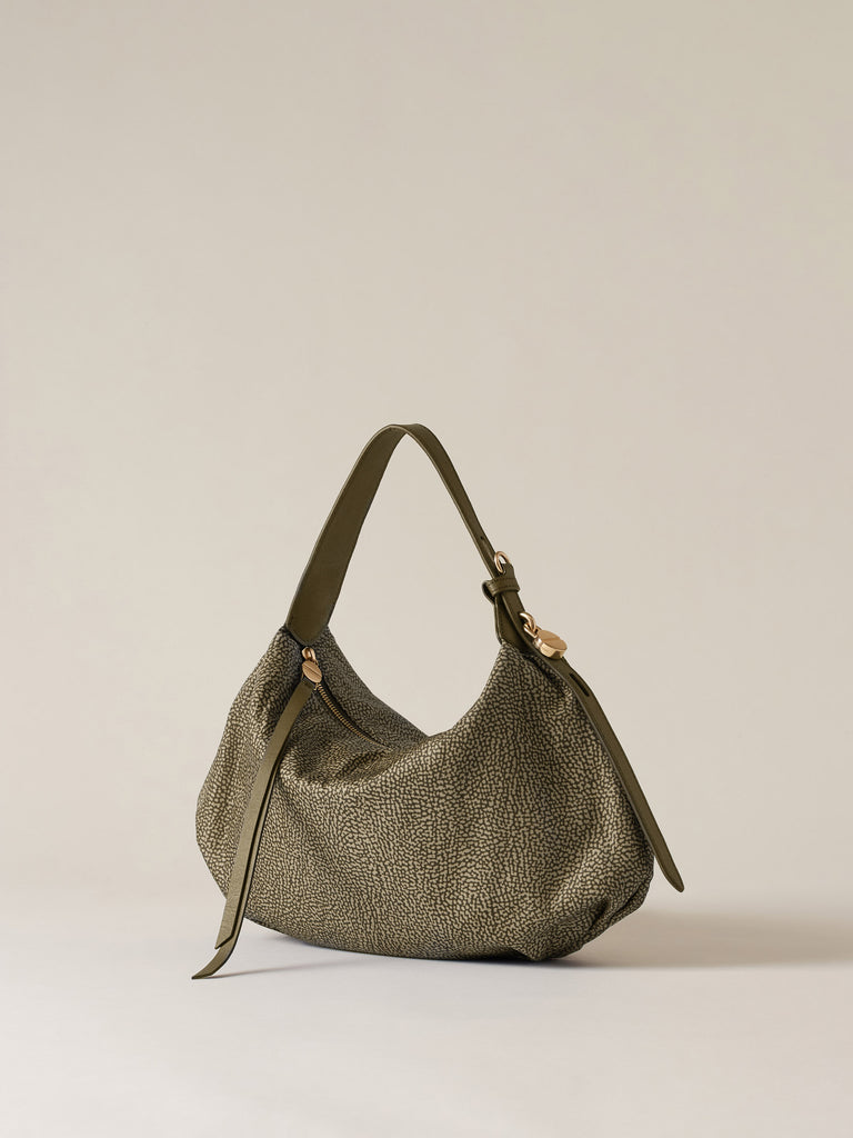 Op Recycled fabric and Leather Handbag - PRIVE HOBO BAG SMALL - Borbonese
