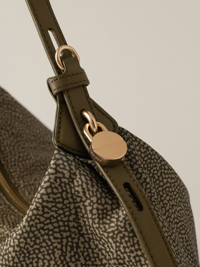 Op Recycled fabric and Leather Handbag - PRIVE HOBO BAG SMALL - Borbonese