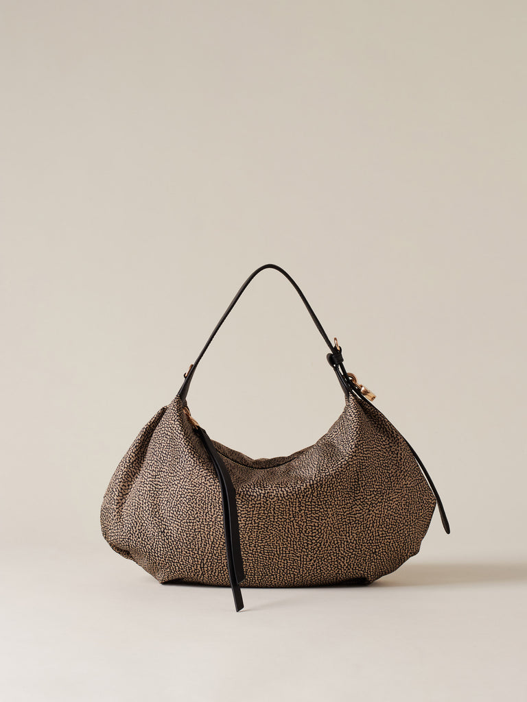 Borsa a mano in Tessuto riciclato Op e Pelle - PRIVE BORSA HOBO SMALL - Borbonese