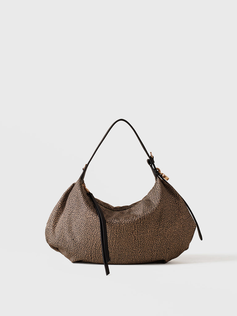 Borsa a mano in Tessuto riciclato Op e Pelle - PRIVE BORSA HOBO SMALL - Borbonese