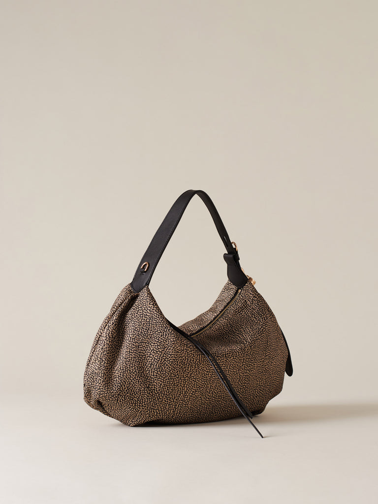 Borsa a mano in Tessuto riciclato Op e Pelle - PRIVE BORSA HOBO SMALL - Borbonese