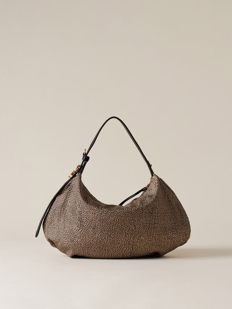 Borsa a mano in Tessuto riciclato Op e Pelle - PRIVE BORSA HOBO SMALL - Borbonese