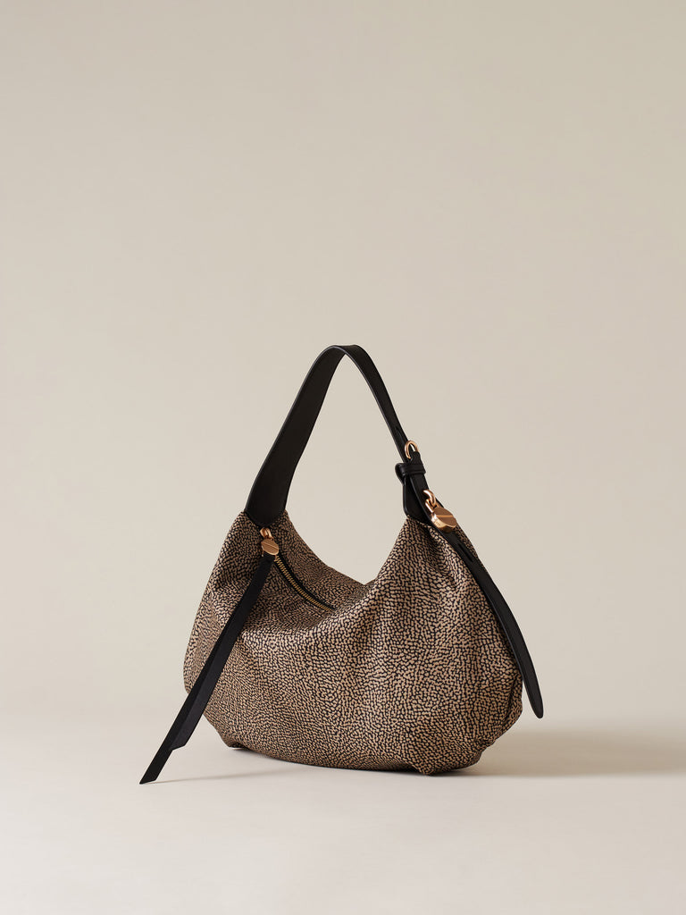 Borsa a mano in Tessuto riciclato Op e Pelle - PRIVE BORSA HOBO SMALL - Borbonese