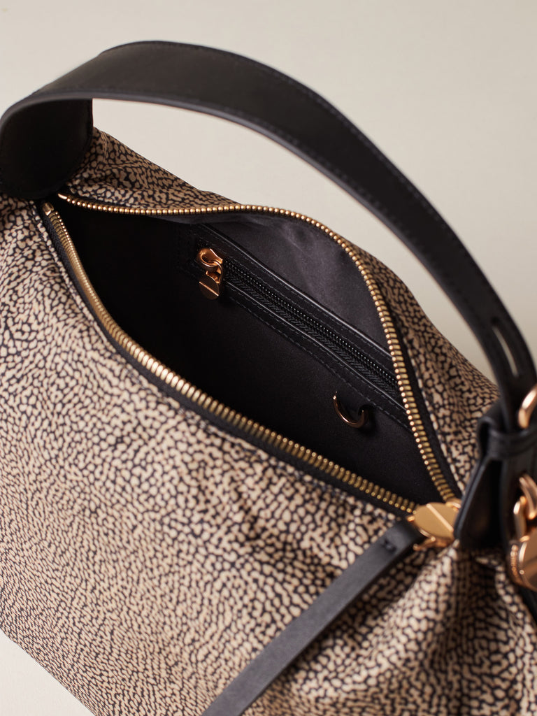 Borsa a mano in Tessuto riciclato Op e Pelle - PRIVE BORSA HOBO SMALL - Borbonese