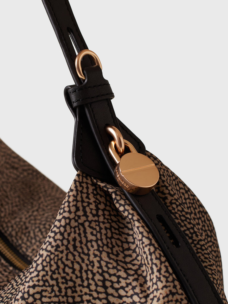 Borsa a mano in Tessuto riciclato Op e Pelle - PRIVE BORSA HOBO SMALL - Borbonese