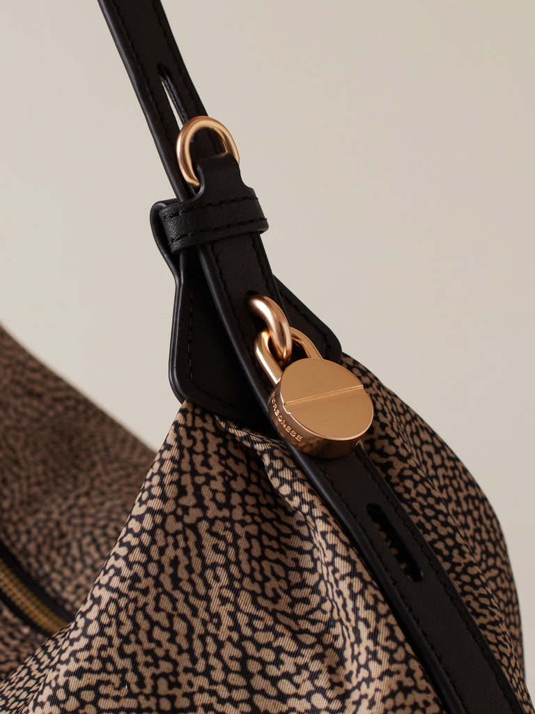 Borsa a mano in Tessuto riciclato Op e Pelle - PRIVE BORSA HOBO SMALL - Borbonese