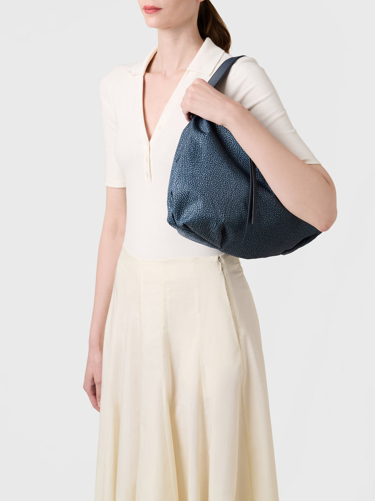 Borsa a spalla in Tessuto riciclato Op e Pelle - PRIVE BORSA HOBO MEDIUM - Borbonese