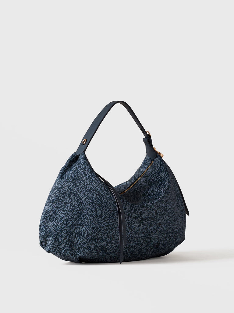 Borsa a spalla in Tessuto riciclato Op e Pelle - PRIVE BORSA HOBO MEDIUM - Borbonese