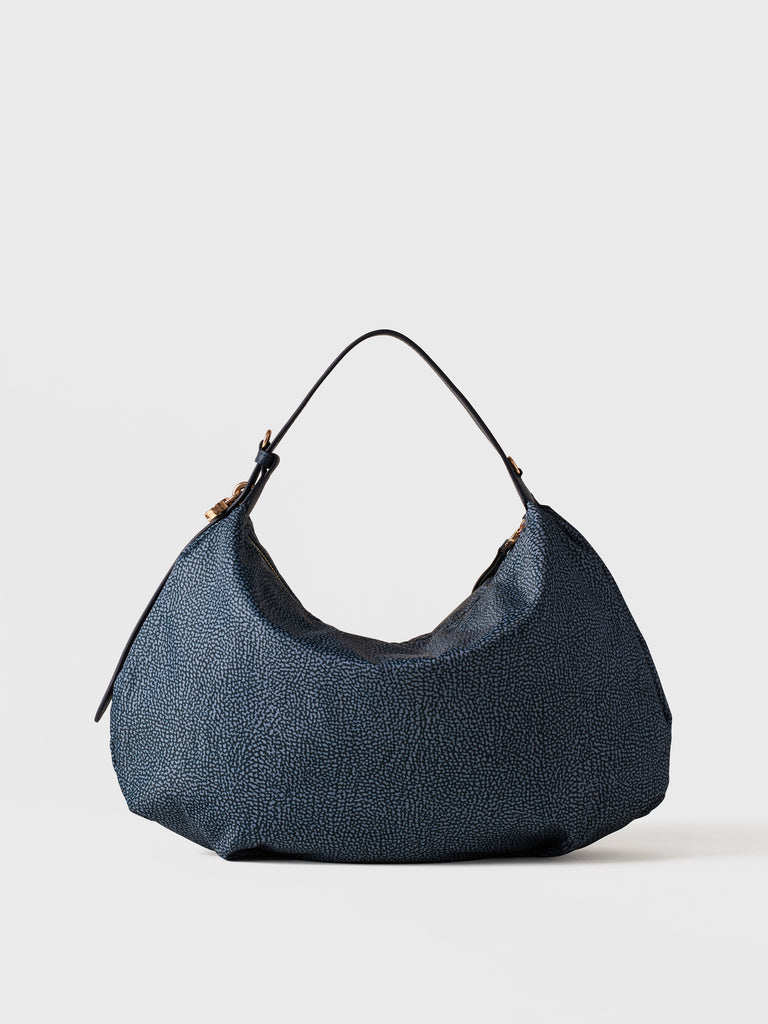 Borsa a spalla in Tessuto riciclato Op e Pelle - PRIVE BORSA HOBO MEDIUM - Borbonese