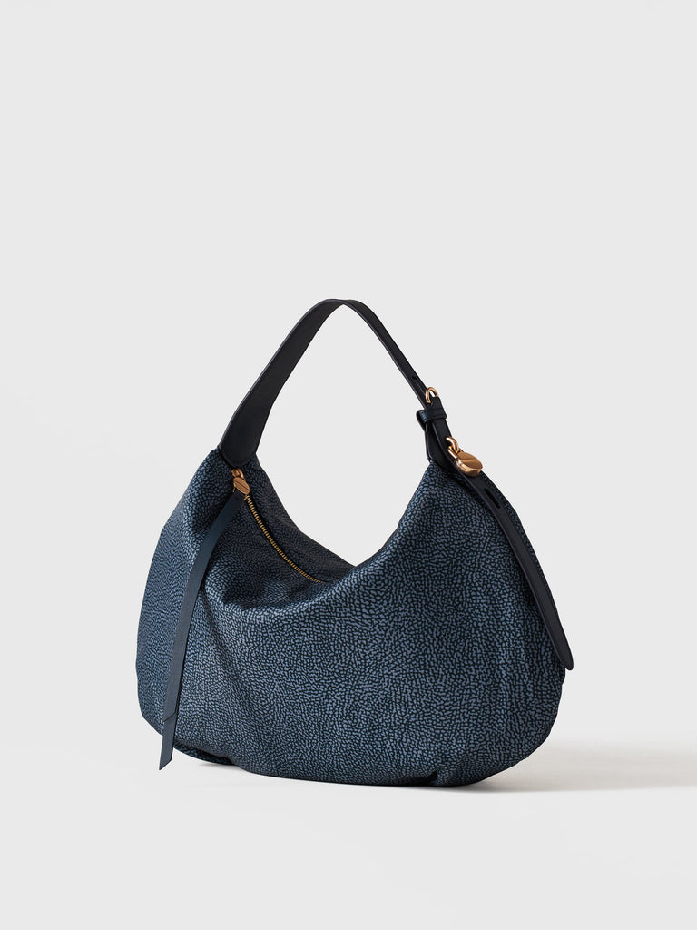 Borsa a spalla in Tessuto riciclato Op e Pelle - PRIVE BORSA HOBO MEDIUM - Borbonese