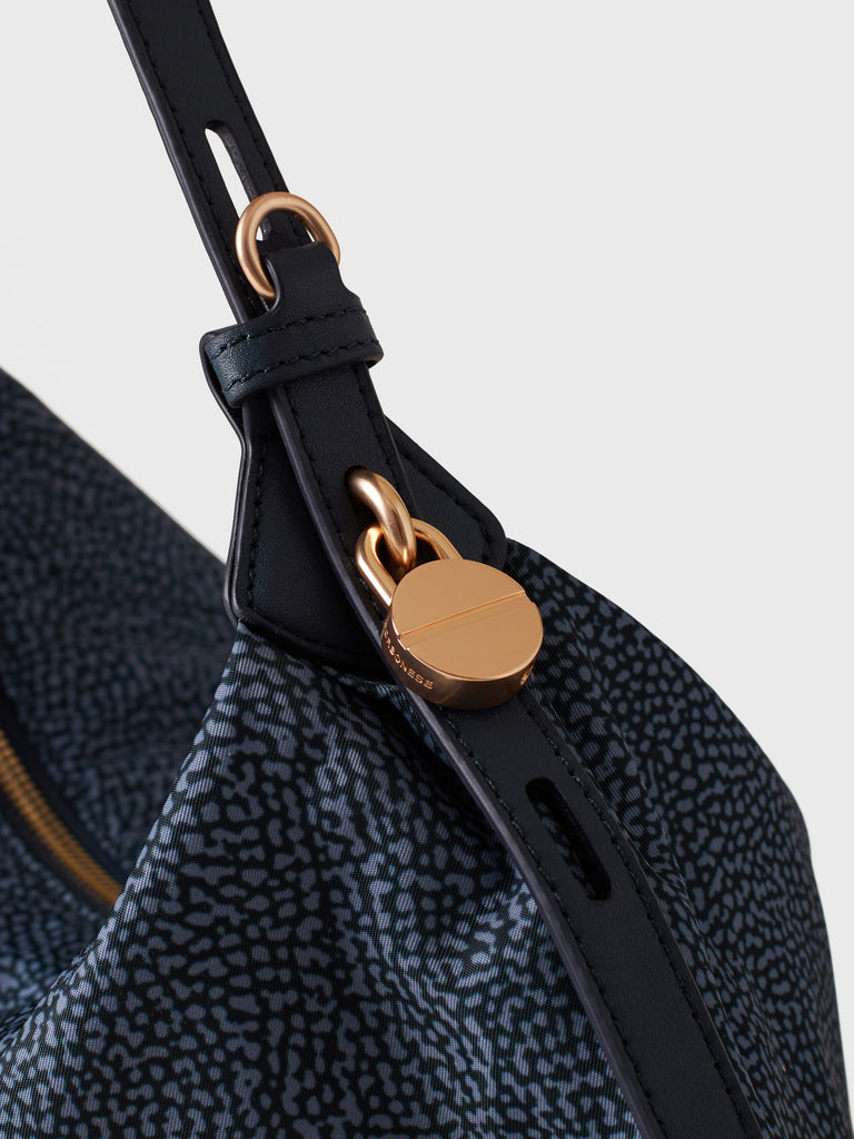 Borsa a spalla in Tessuto riciclato Op e Pelle - PRIVE BORSA HOBO MEDIUM - Borbonese
