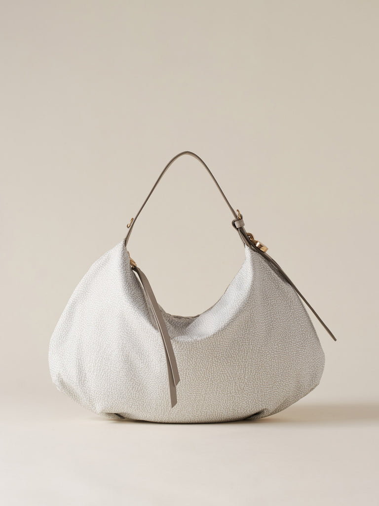 Borsa a spalla in Tessuto riciclato Op e Pelle - PRIVE BORSA HOBO MEDIUM - Borbonese