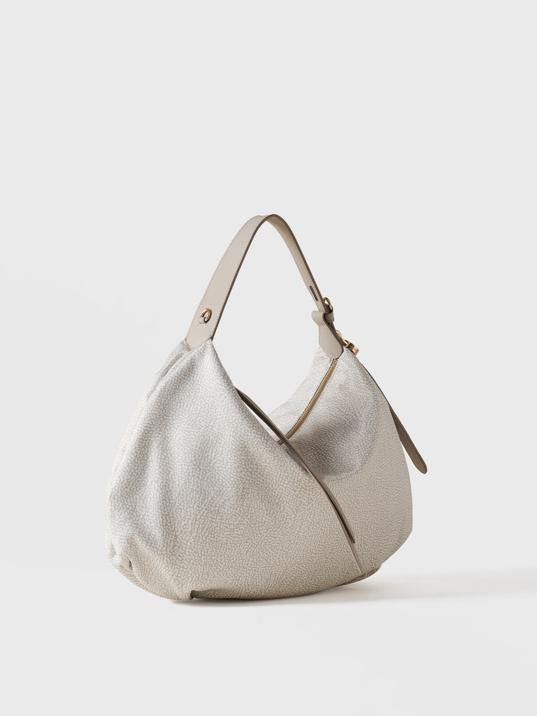 Borsa a spalla in Tessuto riciclato Op e Pelle - PRIVE BORSA HOBO MEDIUM - Borbonese