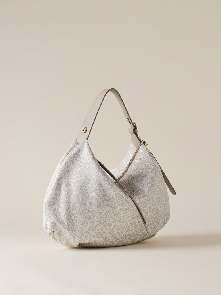 Borsa a spalla in Tessuto riciclato Op e Pelle - PRIVE BORSA HOBO MEDIUM - Borbonese