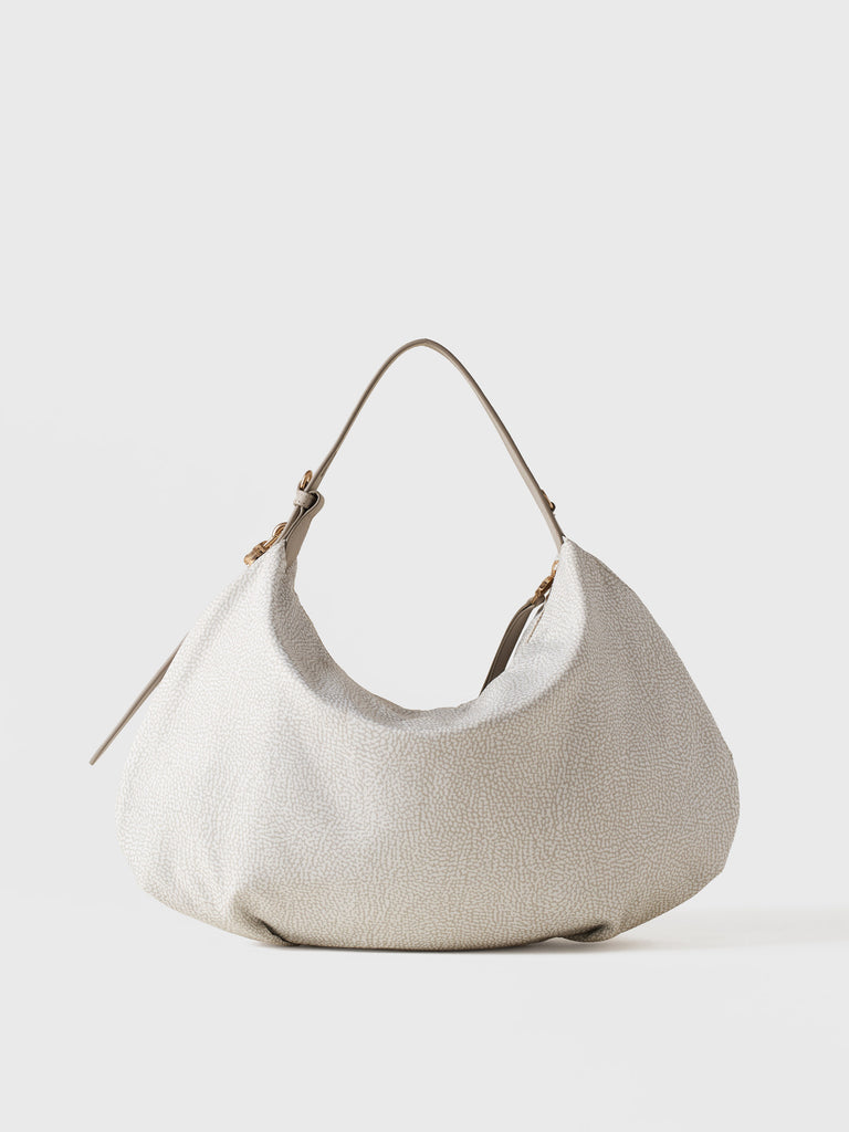 Borsa a spalla in Tessuto riciclato Op e Pelle - PRIVE BORSA HOBO MEDIUM - Borbonese