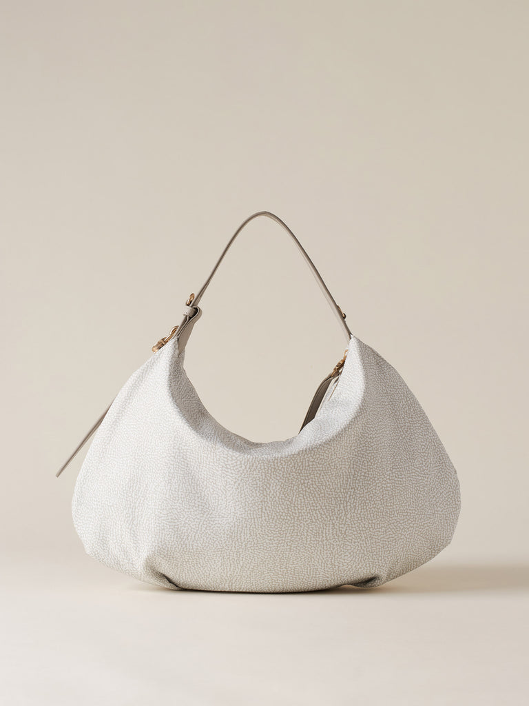Borsa a spalla in Tessuto riciclato Op e Pelle - PRIVE BORSA HOBO MEDIUM - Borbonese