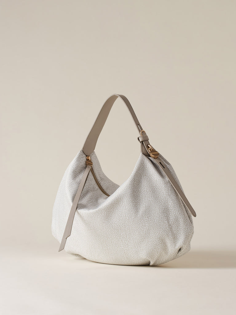 Borsa a spalla in Tessuto riciclato Op e Pelle - PRIVE BORSA HOBO MEDIUM - Borbonese