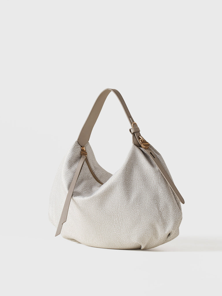 Borsa a spalla in Tessuto riciclato Op e Pelle - PRIVE BORSA HOBO MEDIUM - Borbonese