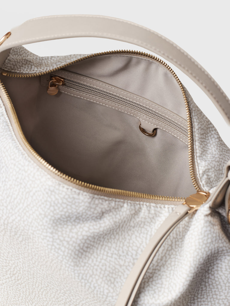 Borsa a spalla in Tessuto riciclato Op e Pelle - PRIVE BORSA HOBO MEDIUM - Borbonese