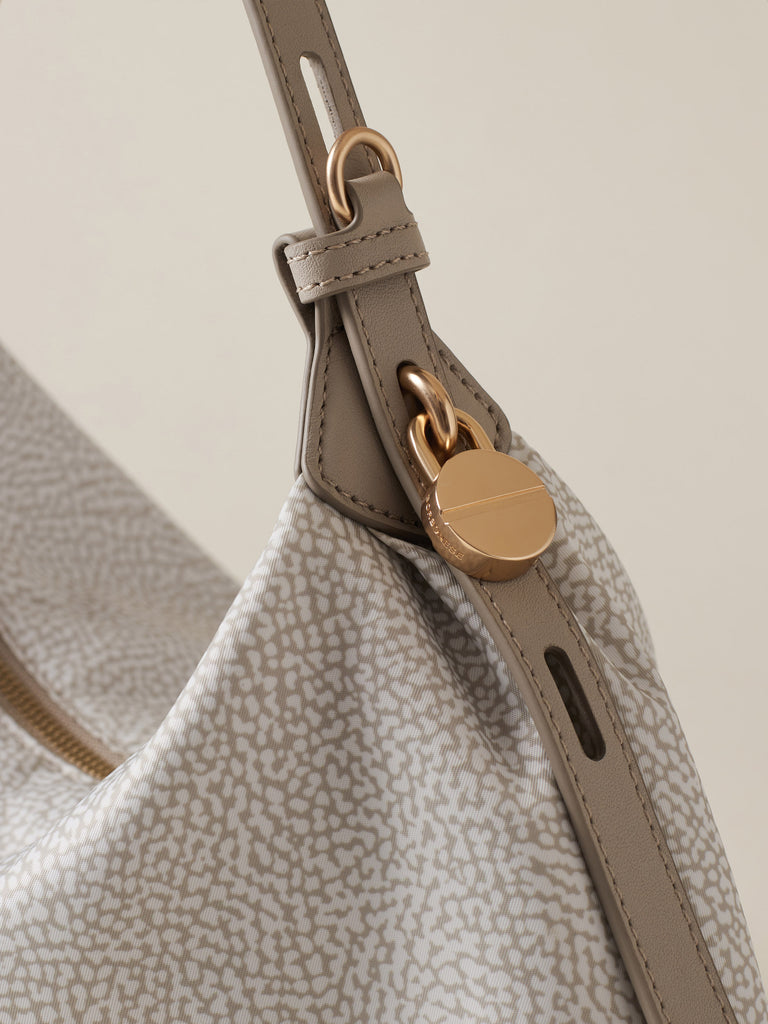 Borsa a spalla in Tessuto riciclato Op e Pelle - PRIVE BORSA HOBO MEDIUM - Borbonese