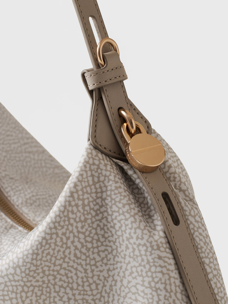 Borsa a spalla in Tessuto riciclato Op e Pelle - PRIVE BORSA HOBO MEDIUM - Borbonese