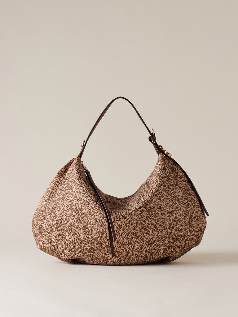 Op Recycled Fabrica and Leather shoulder bag - PRIVE HOBO BAG MEDIUM - Borbonese