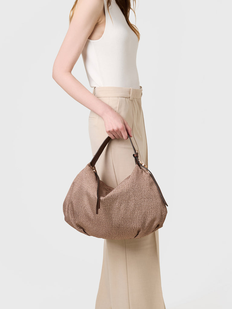 Borsa a spalla in Tessuto riciclato Op e Pelle - PRIVE BORSA HOBO MEDIUM - Borbonese