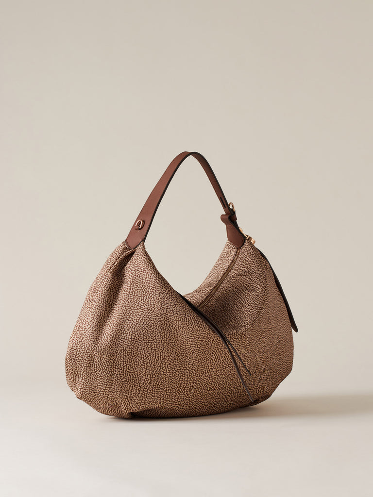 Op Recycled Fabrica and Leather shoulder bag - PRIVE HOBO BAG MEDIUM - Borbonese