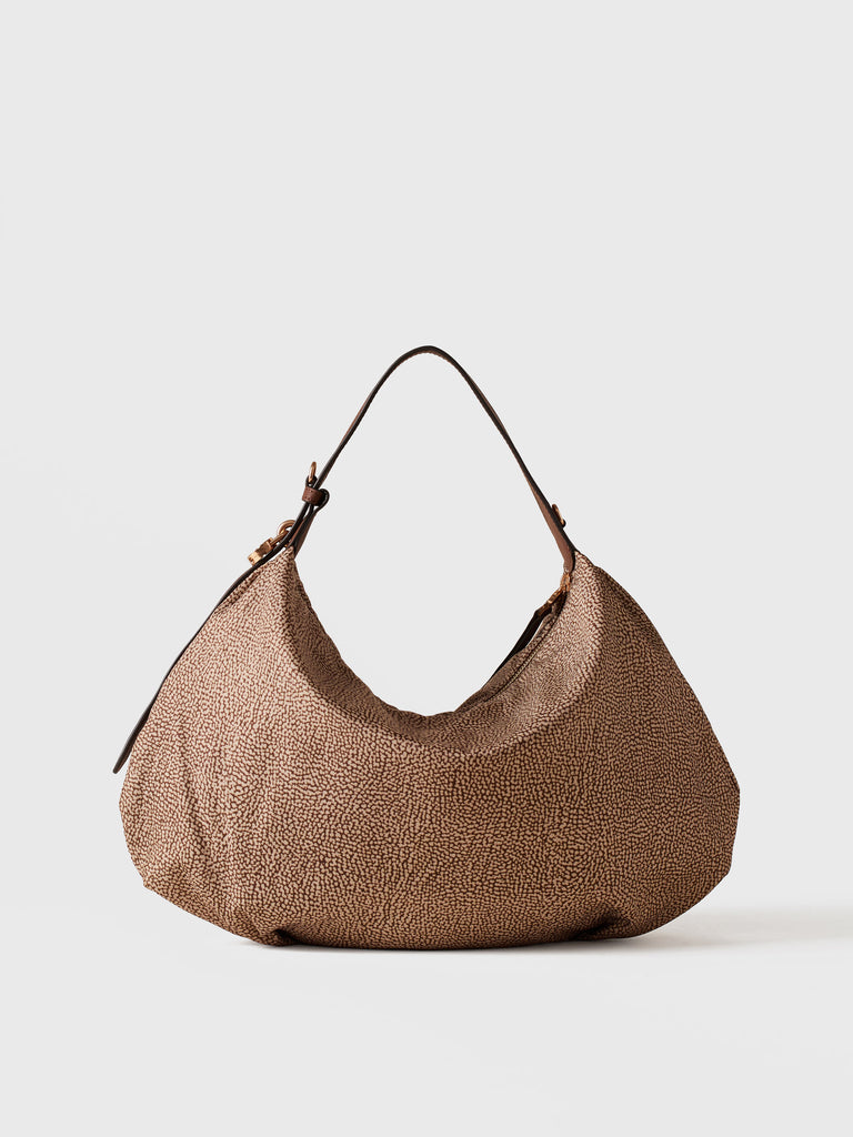 Borsa a spalla in Tessuto riciclato Op e Pelle - PRIVE BORSA HOBO MEDIUM - Borbonese