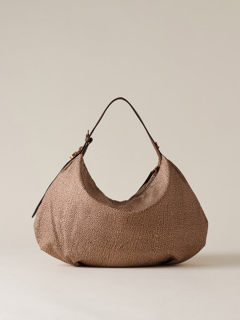 Op Recycled Fabrica and Leather shoulder bag - PRIVE HOBO BAG MEDIUM - Borbonese