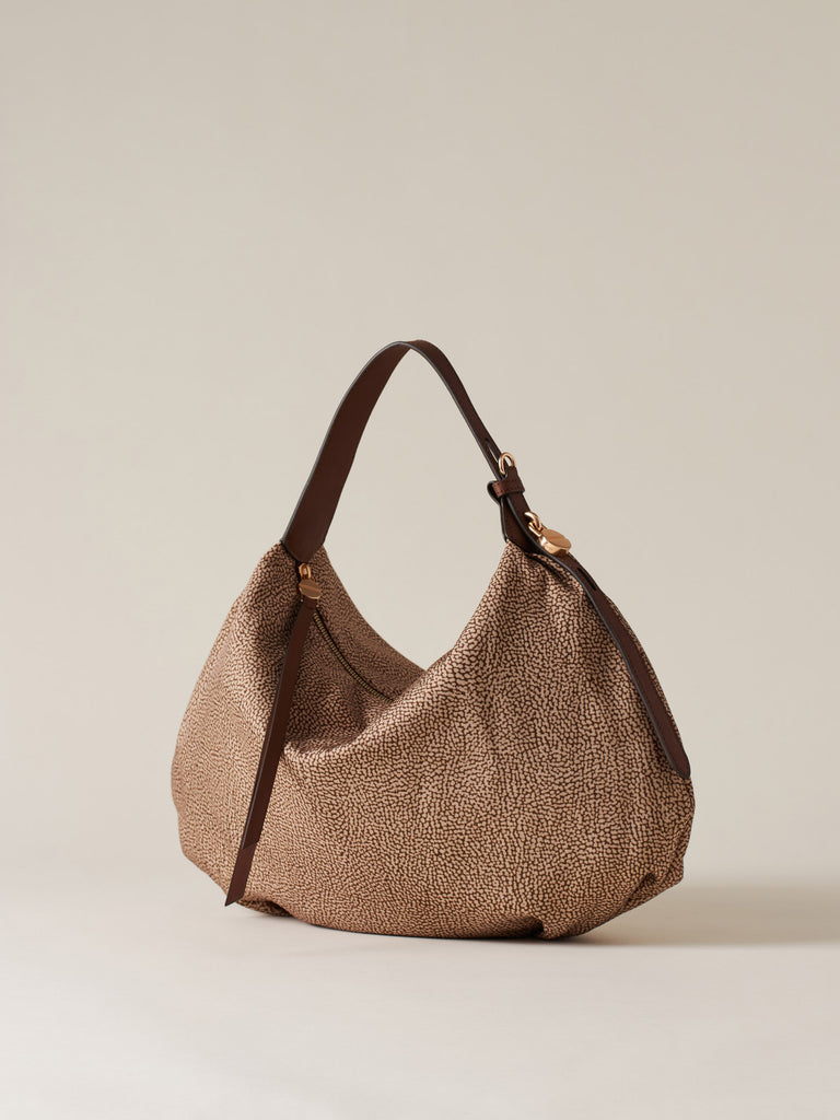 Op Recycled Fabrica and Leather shoulder bag - PRIVE HOBO BAG MEDIUM - Borbonese
