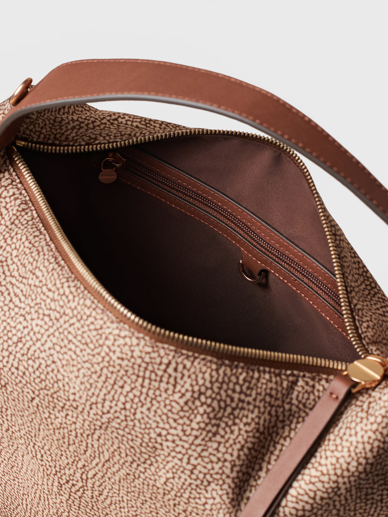 Borsa a spalla in Tessuto riciclato Op e Pelle - PRIVE BORSA HOBO MEDIUM - Borbonese