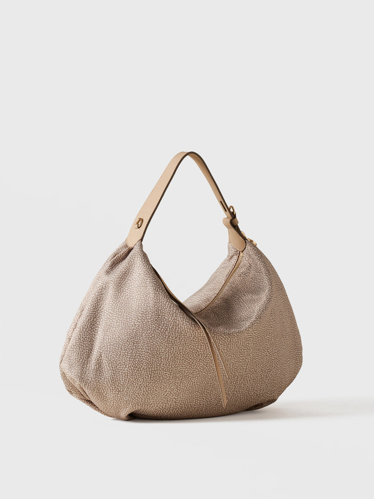 Borsa a spalla in Tessuto riciclato Op e Pelle - PRIVE BORSA HOBO MEDIUM - Borbonese