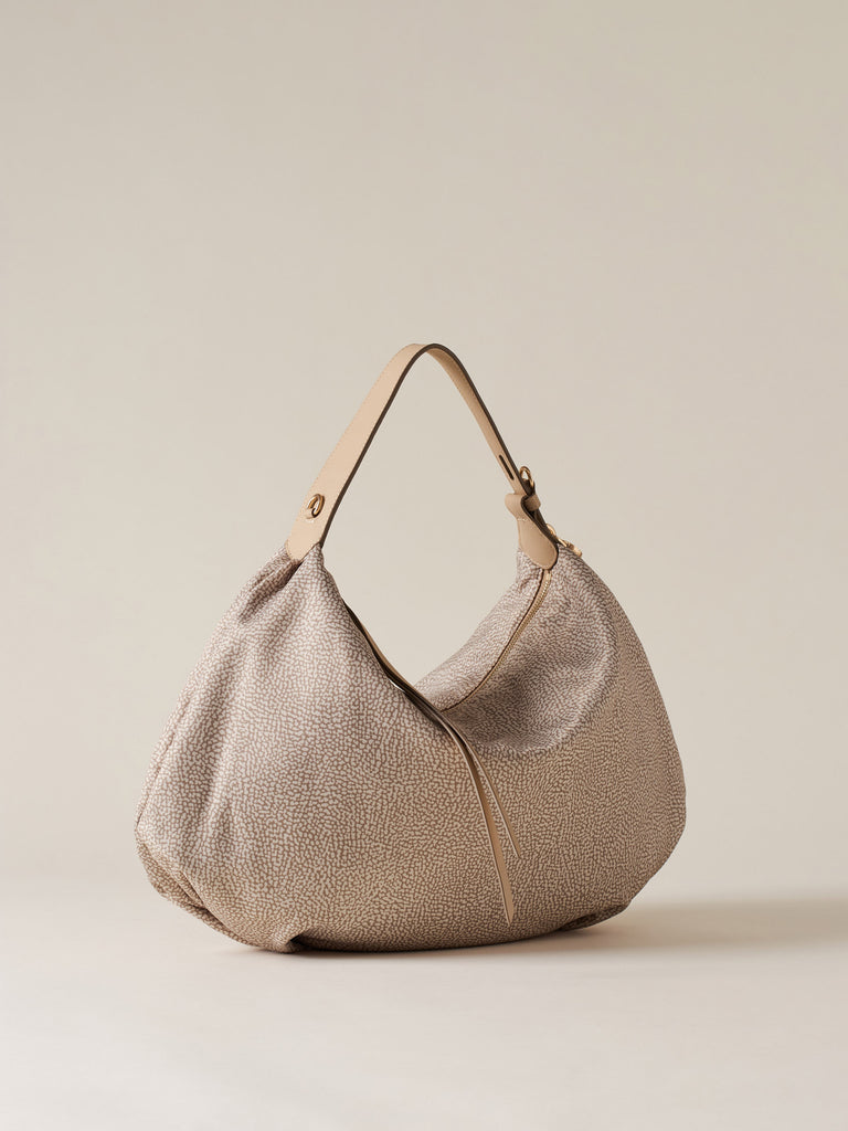 Op Recycled Fabrica and Leather shoulder bag - PRIVE HOBO BAG MEDIUM - Borbonese