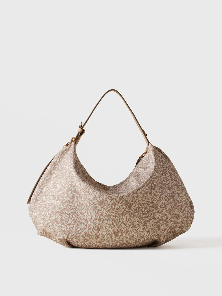 Borsa a spalla in Tessuto riciclato Op e Pelle - PRIVE BORSA HOBO MEDIUM - Borbonese