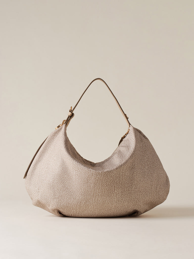 Op Recycled Fabrica and Leather shoulder bag - PRIVE HOBO BAG MEDIUM - Borbonese
